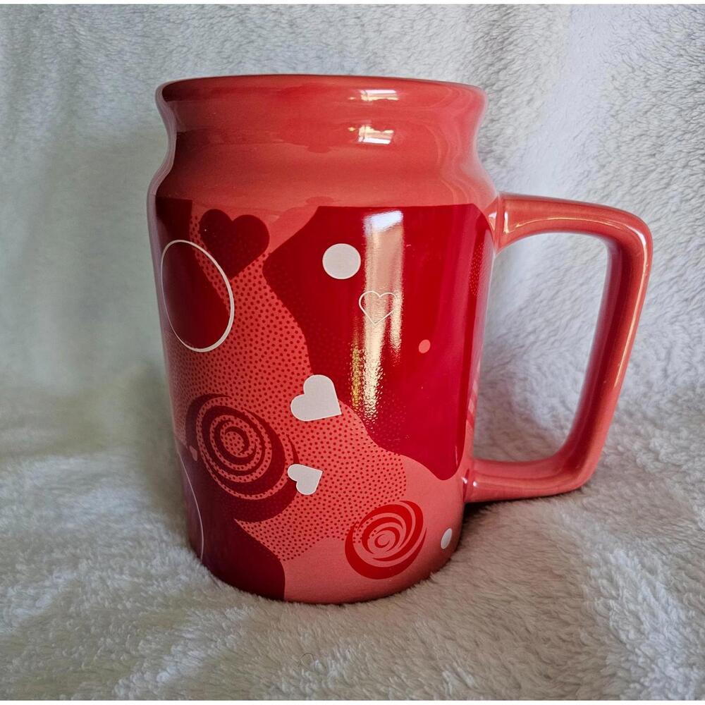 2022 Edible Valentine's Day Ceramic Coffee Mug Large Red & Pink Hearts 5.5" 28oz - Picture 2 of 7